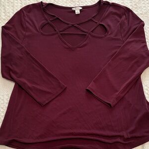 Cato Women's Crisscross V-Neck Long Sleeve Top - Wine
